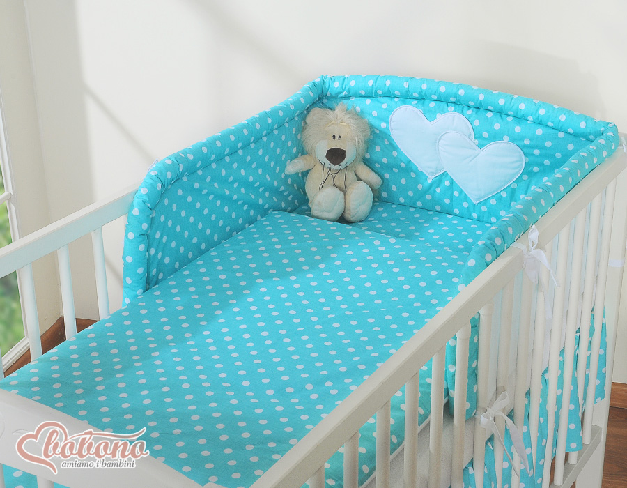 Bedding set 2-pcs- Hanging Hearts white dots on turquoise