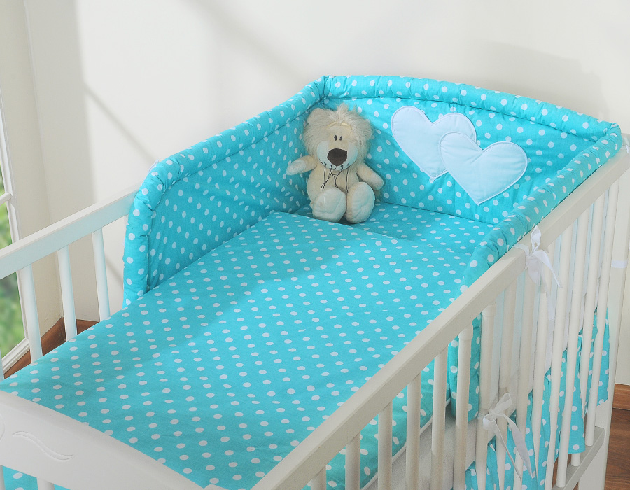 Bedding set 2-pcs- Hanging Hearts white dots on turquoise