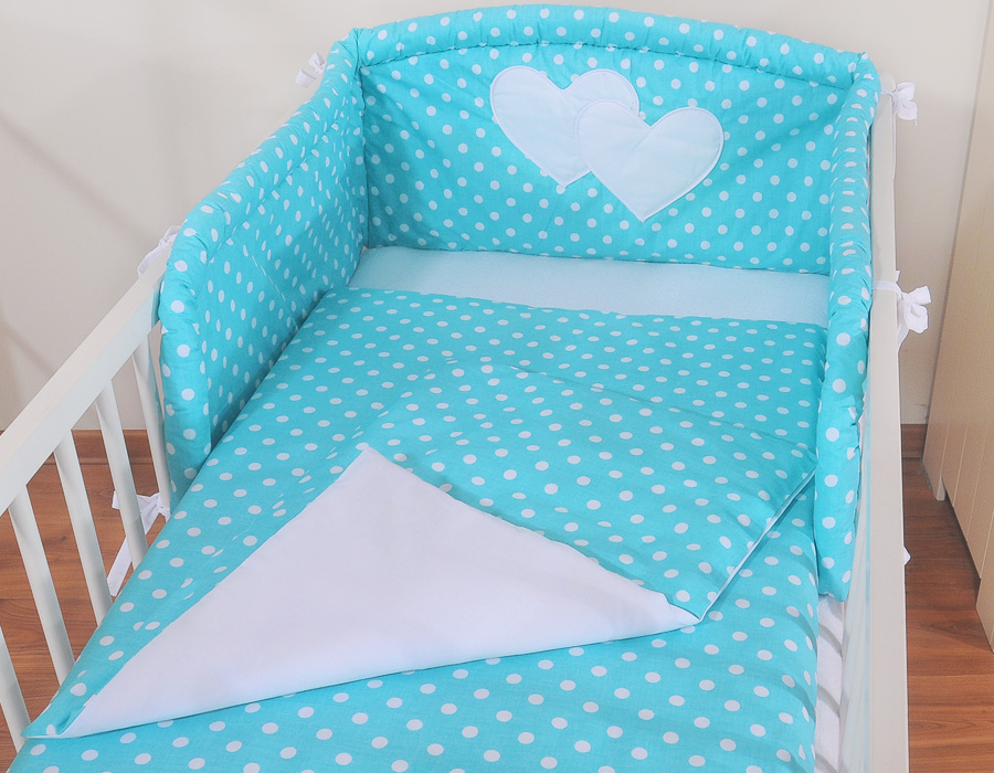 Bedding set 2-pcs- Hanging Hearts white dots on turquoise