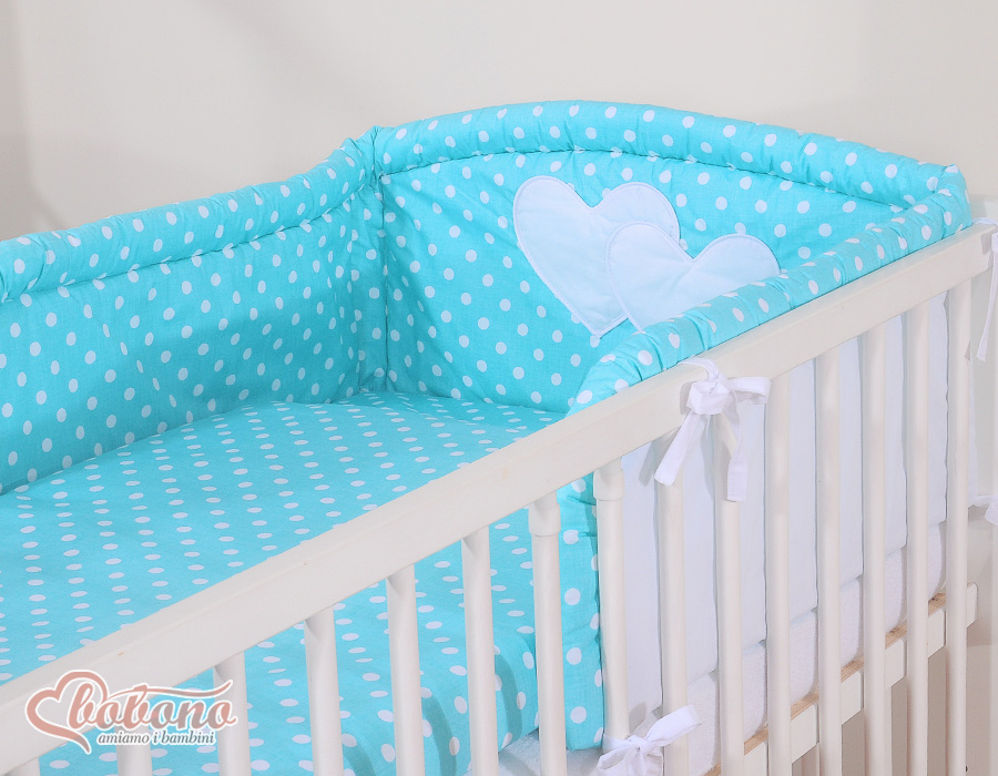 Bedding set 2-pcs- Hanging Hearts white dots on turquoise