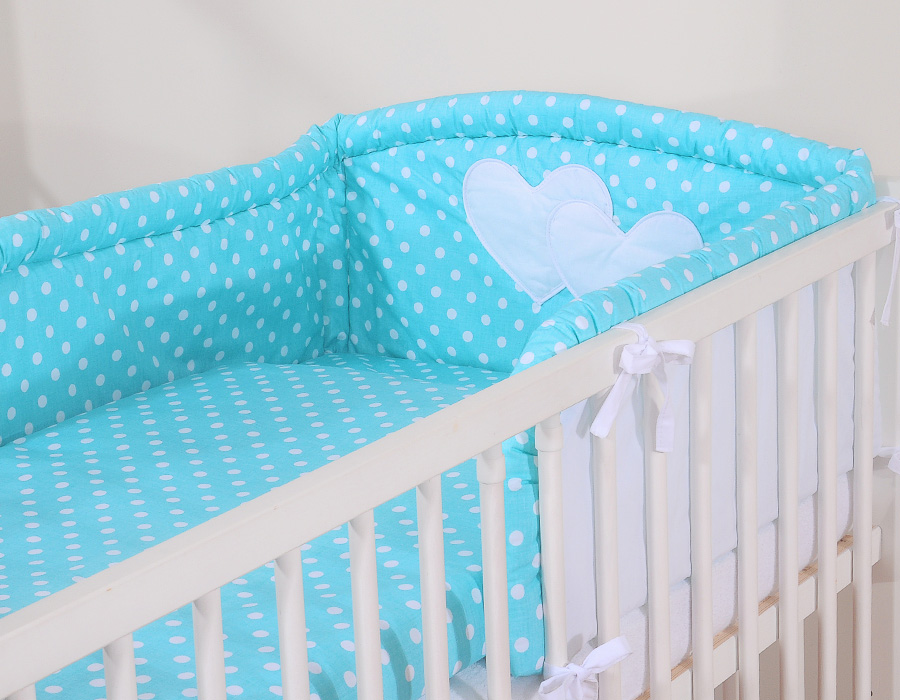 Bedding set 2-pcs- Hanging Hearts white dots on turquoise