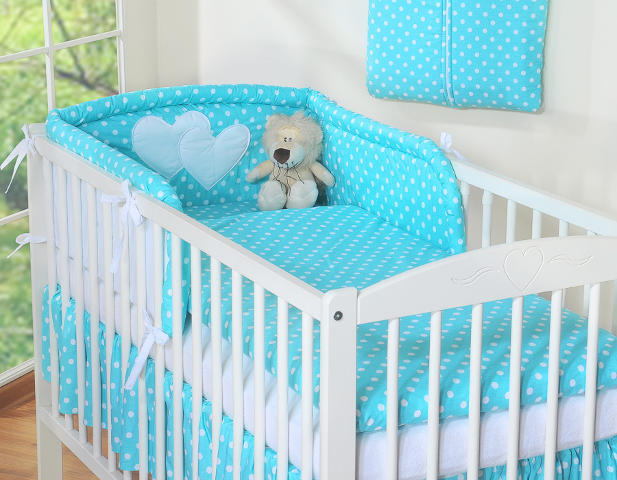 Bedding set 2-pcs- Hanging Hearts white dots on turquoise