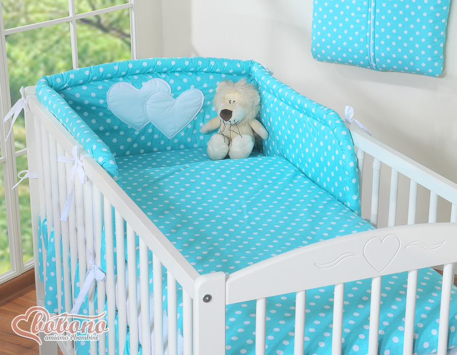 Bedding set 2-pcs- Hanging Hearts white dots on turquoise