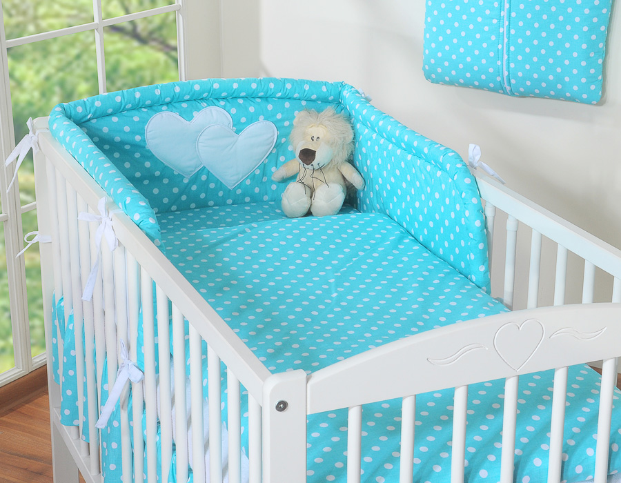 Bedding set 2-pcs- Hanging Hearts white dots on turquoise