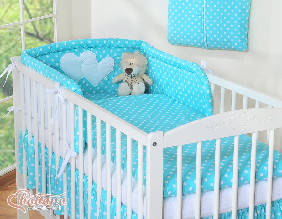 Bedding set 2-pcs- Hanging Hearts white dots on turquoise