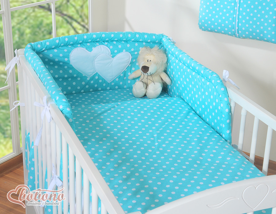 Bedding set 2-pcs- Hanging Hearts white dots on turquoise
