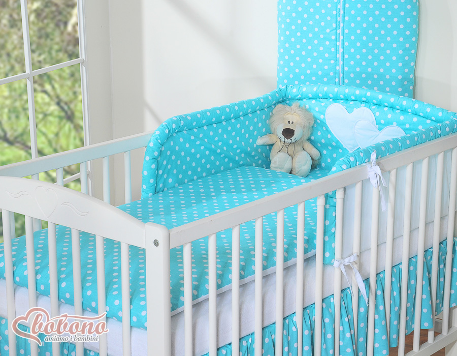 Bedding set 2-pcs- Hanging Hearts white dots on turquoise