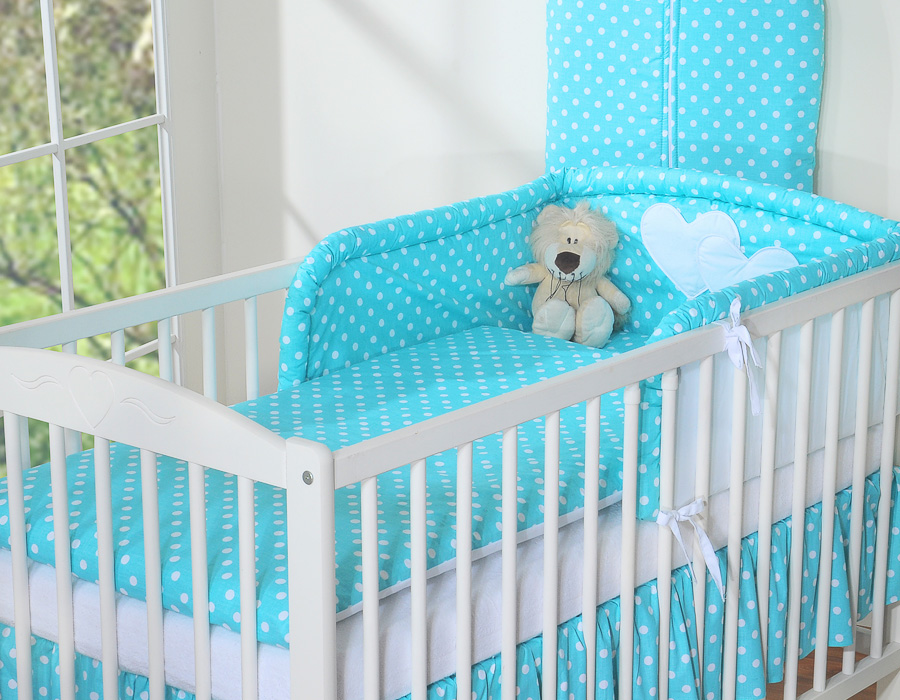 Bedding set 2-pcs- Hanging Hearts white dots on turquoise