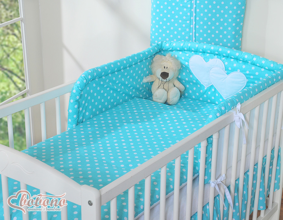 Bedding set 2-pcs- Hanging Hearts white dots on turquoise