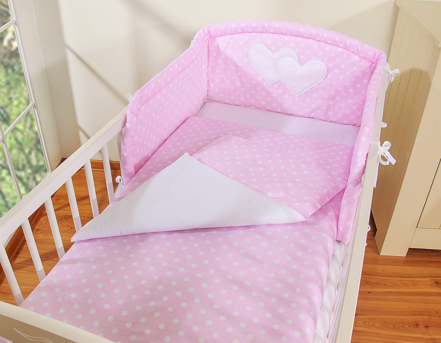 Bedding set 2-pcs- Hanging Hearts white dots on pink