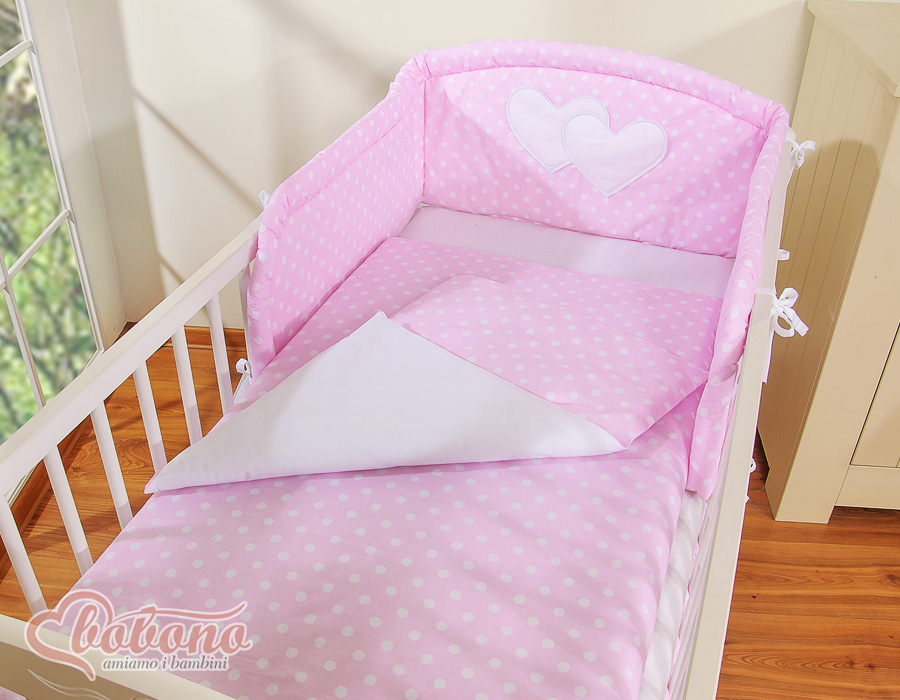 Bedding set 2-pcs- Hanging Hearts white dots on pink