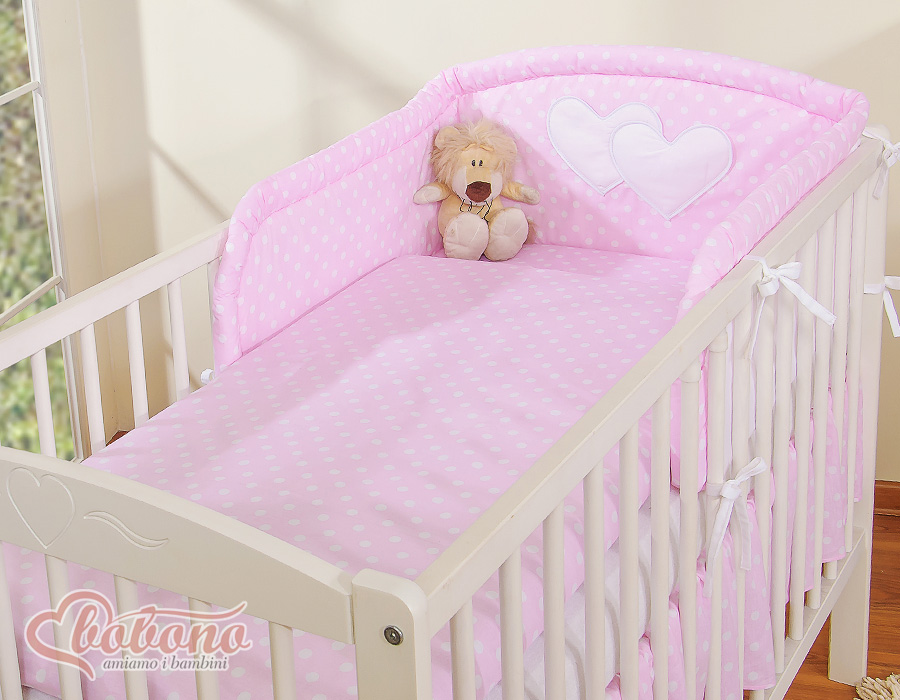 Bedding set 2-pcs- Hanging Hearts white dots on pink