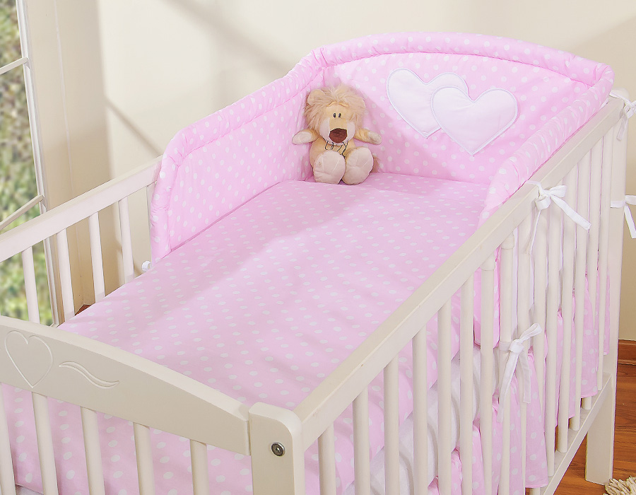 Bedding set 2-pcs- Hanging Hearts white dots on pink