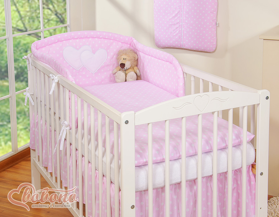 Bedding set 2-pcs- Hanging Hearts white dots on pink