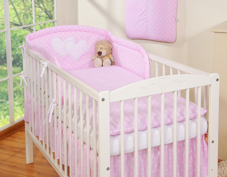 Bedding set 2-pcs- Hanging Hearts white dots on pink
