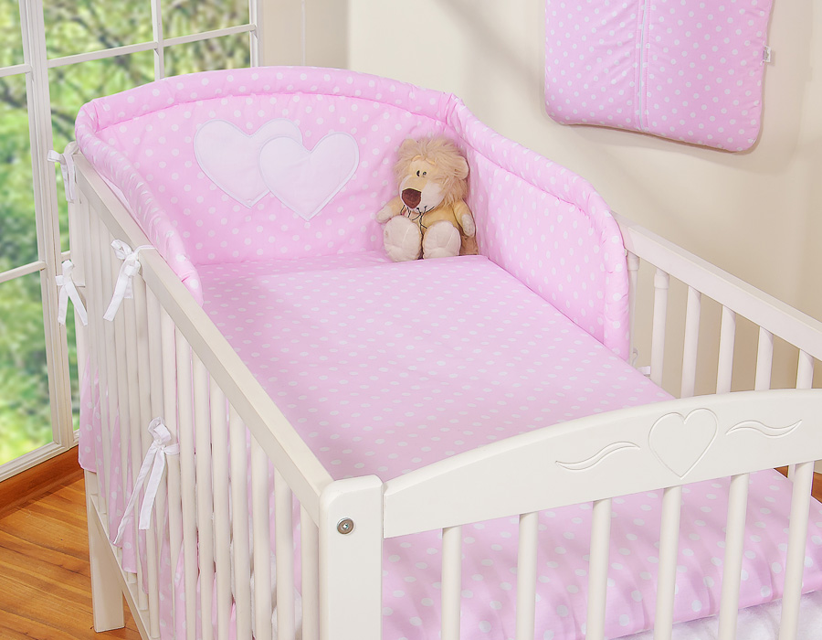 Bedding set 2-pcs- Hanging Hearts white dots on pink