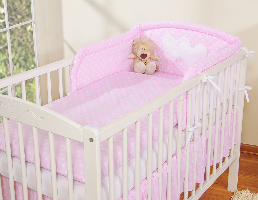 Bedding set 2-pcs- Hanging Hearts white dots on pink