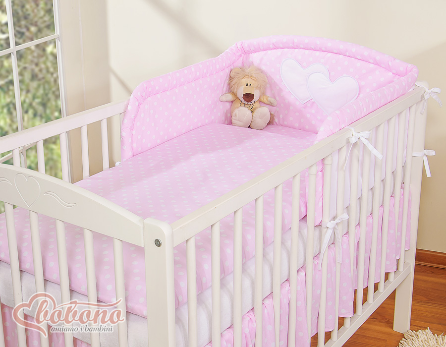 Bedding set 2-pcs- Hanging Hearts white dots on pink