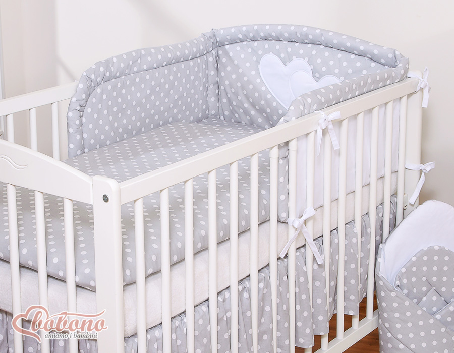 Bedding set 2-pcs- Hanging Hearts white dots on grey