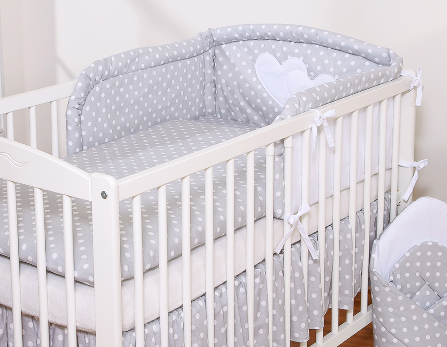 Bedding set 2-pcs- Hanging Hearts white dots on grey