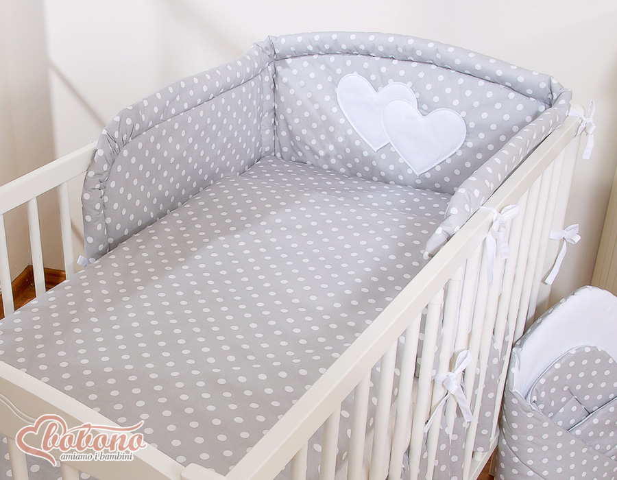 Bedding set 2-pcs- Hanging Hearts white dots on grey