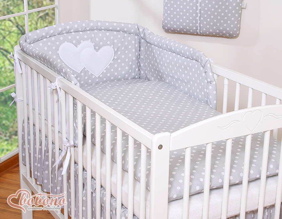Bedding set 2-pcs- Hanging Hearts white dots on grey