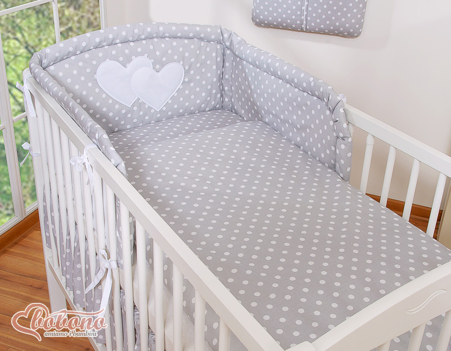 Bedding set 2-pcs- Hanging Hearts white dots on grey