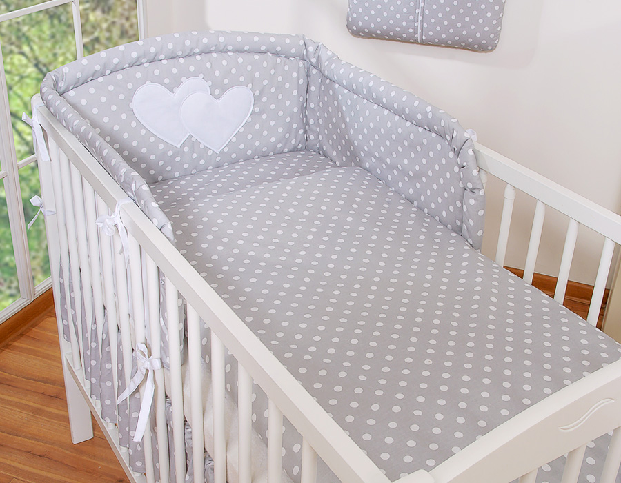 Bedding set 2-pcs- Hanging Hearts white dots on grey