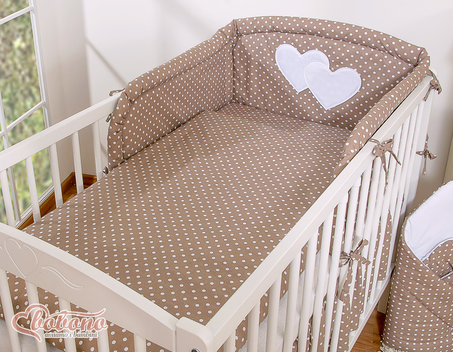 Bedding set 2-pcs Hanging Hearts white dots on brown