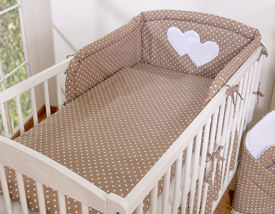 Bedding set 2-pcs Hanging Hearts white dots on brown