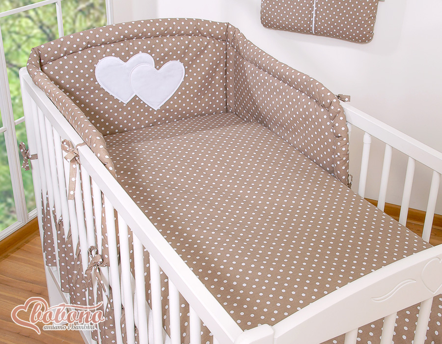 Bedding set 2-pcs Hanging Hearts white dots on brown