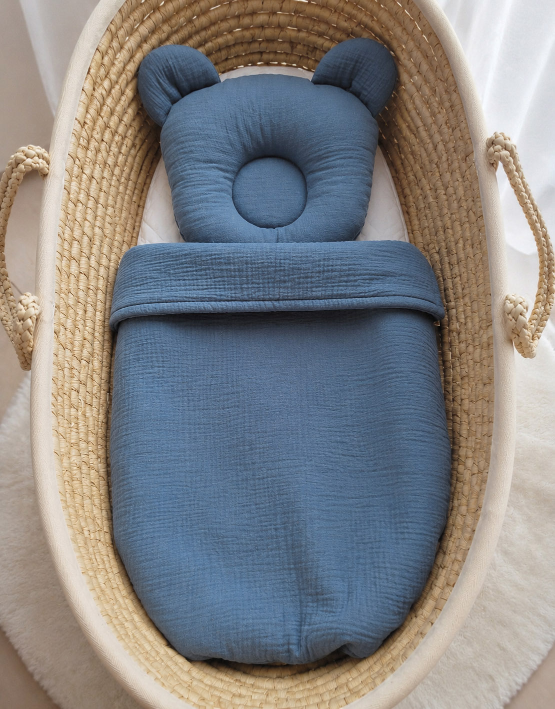 Duvet with pillow Teddy MUSLIN - 2pcs set - denim blue