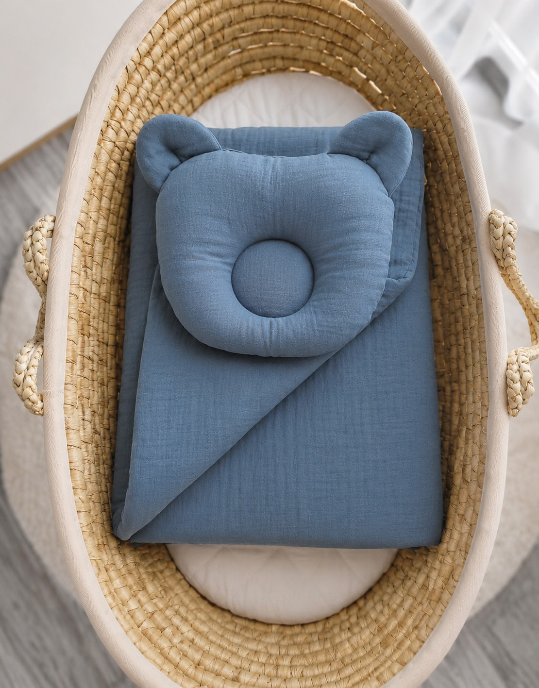 Duvet with pillow Teddy MUSLIN - 2pcs set - denim blue