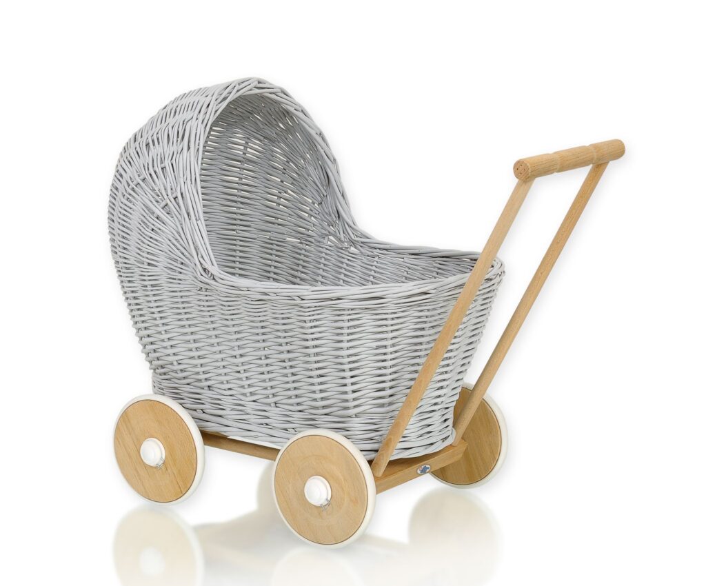 Wicker doll pushchair - grey