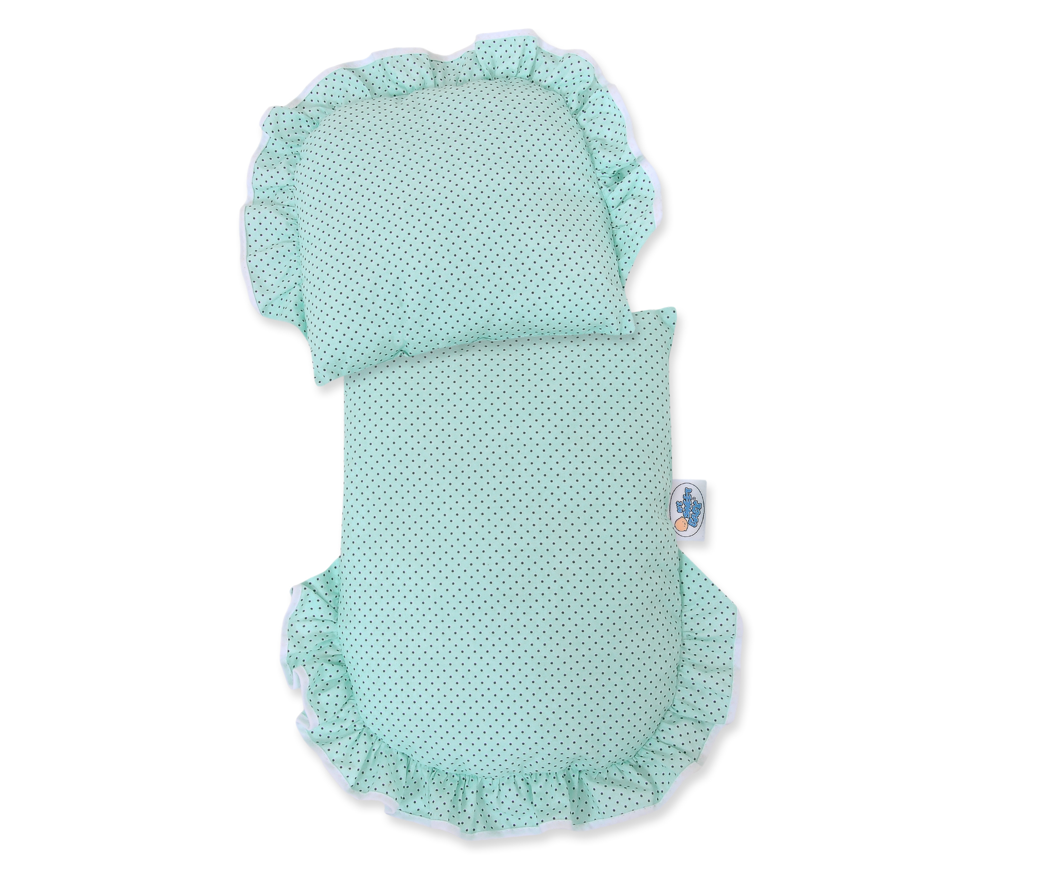 Wicker doll pushchair white with mint bedding and soft padding STELLA