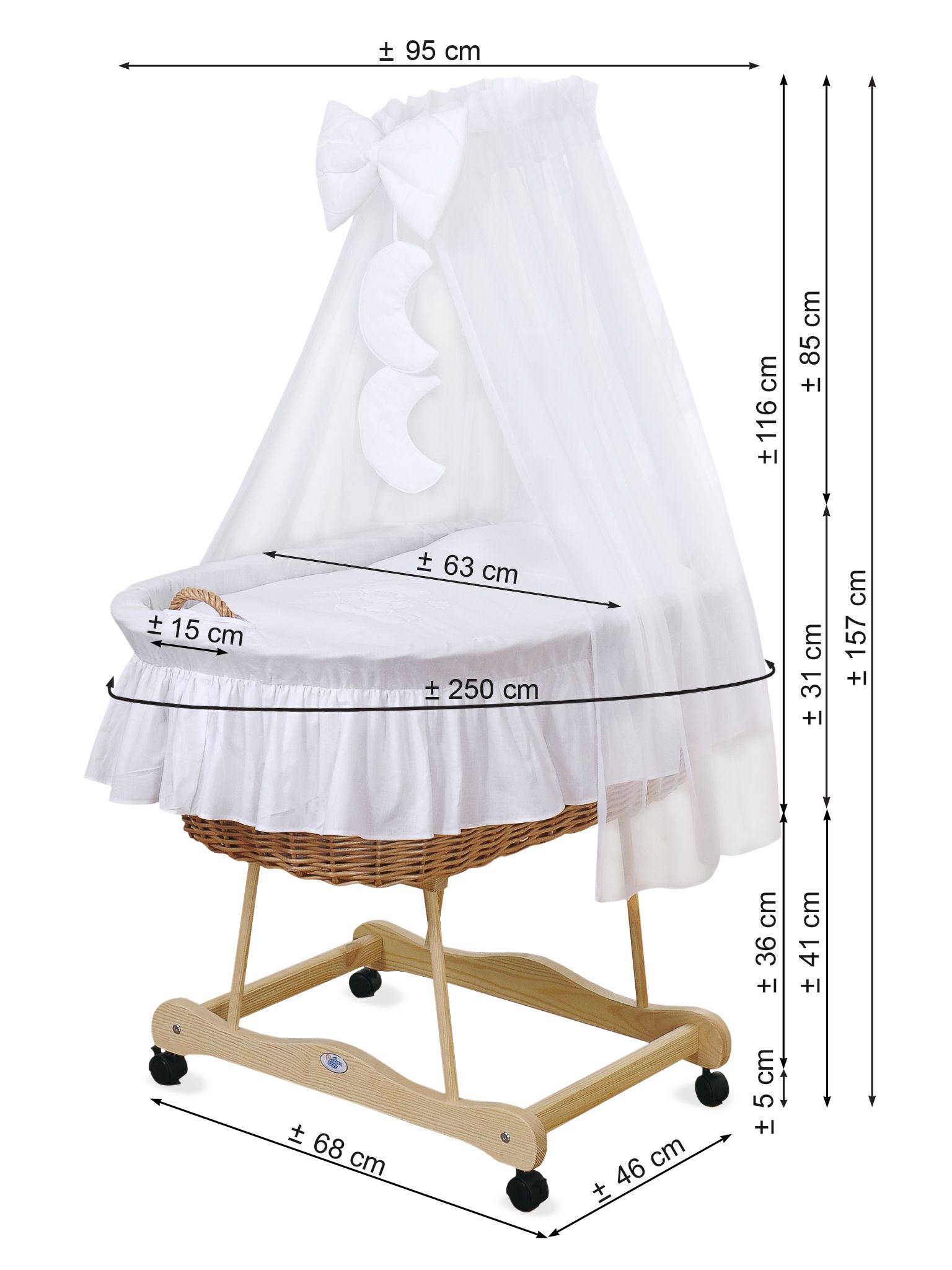 Moses Basket Wicker drape crib - Little Princess pink