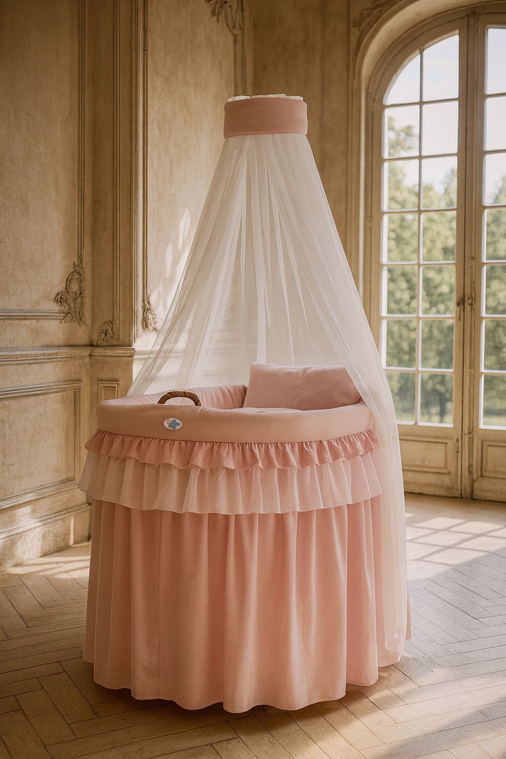 Moses Basket Wicker drape crib - Little Princess pink