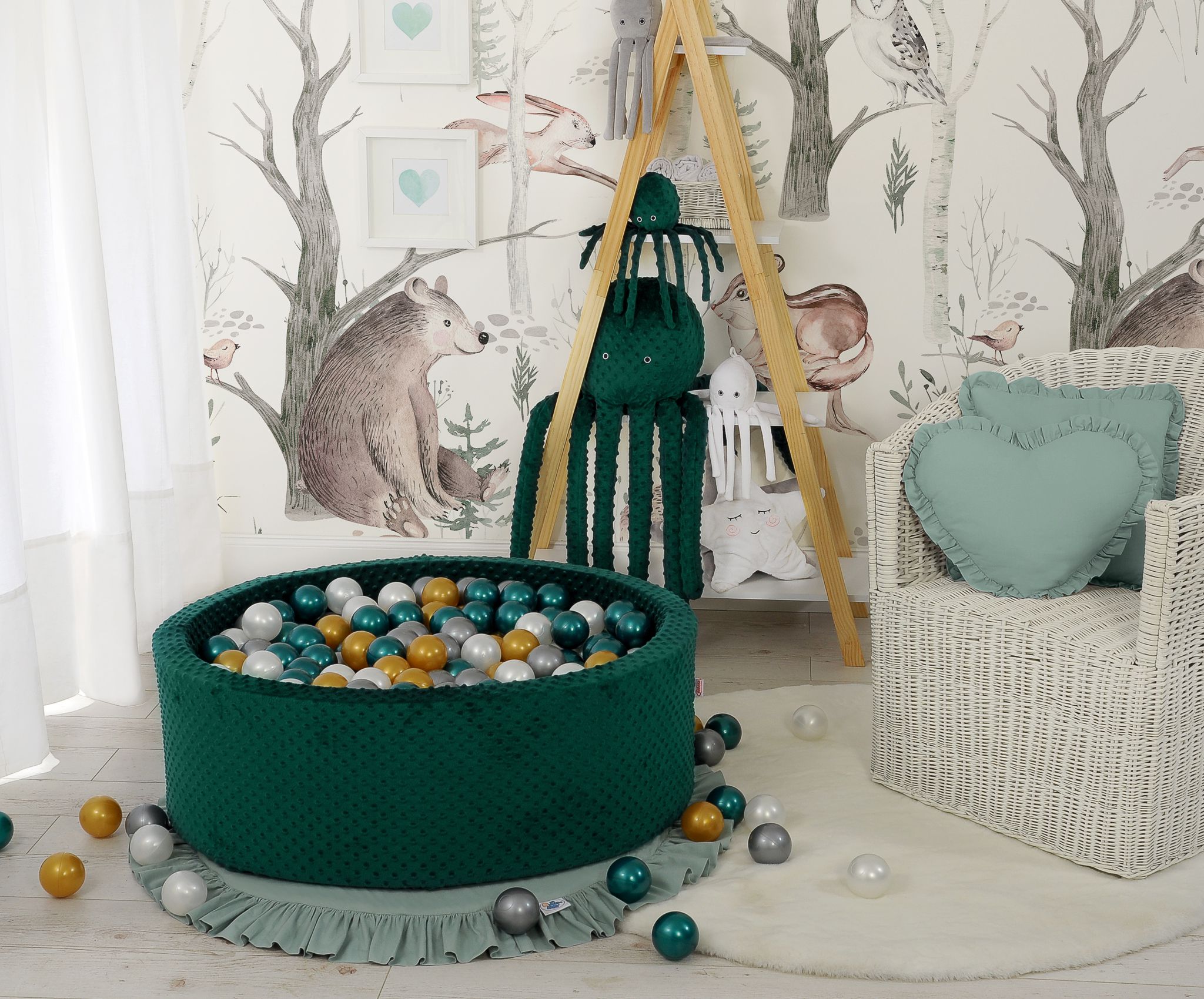 Ball-pit minky H-30 cm with balls 200pcs- bottle green