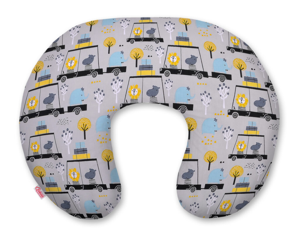 Breastfeeding Pillow Nursing Croissant Pillow, removable, Hands-Free Feeding- animals in cars