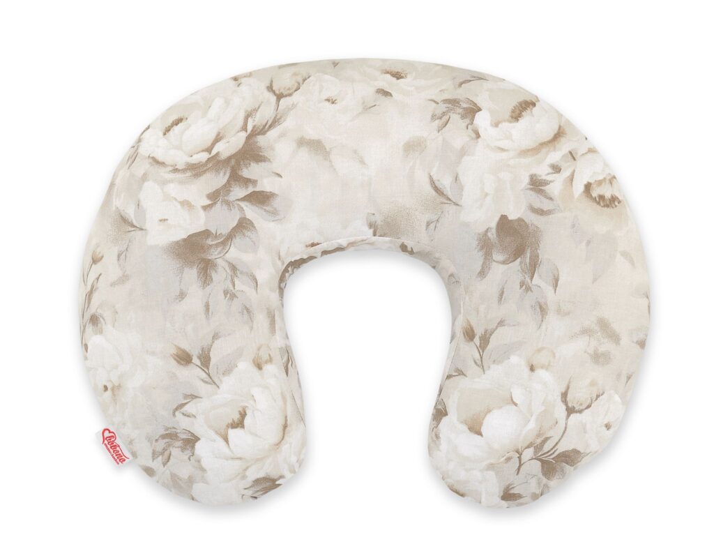 Breastfeeding Pillow Nursing Croissant Pillow, removable, Hands-Free Feeding- Peonies beige