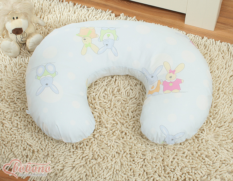 Breastfeeding Pillow Nursing Croissant Pillow, removable, Hands-Free Feeding- blue rabbits