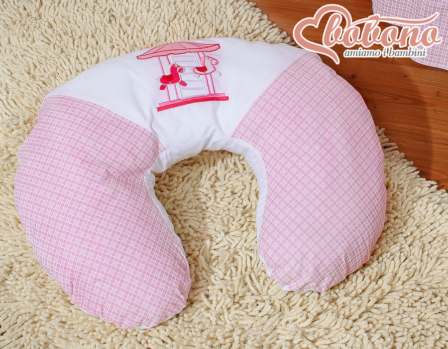 Breastfeeding Pillow Nursing Croissant Pillow, removable, Hands-Free Feeding- carousel pink
