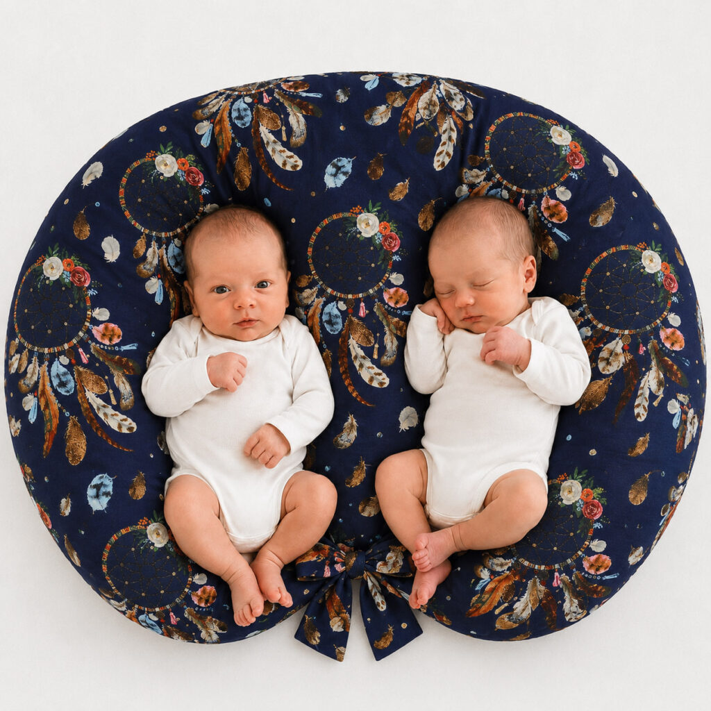 Twin nursing pillow, Breastfeeding Croissant Pillow, removable, Hands-Free Feeding- dream catchers