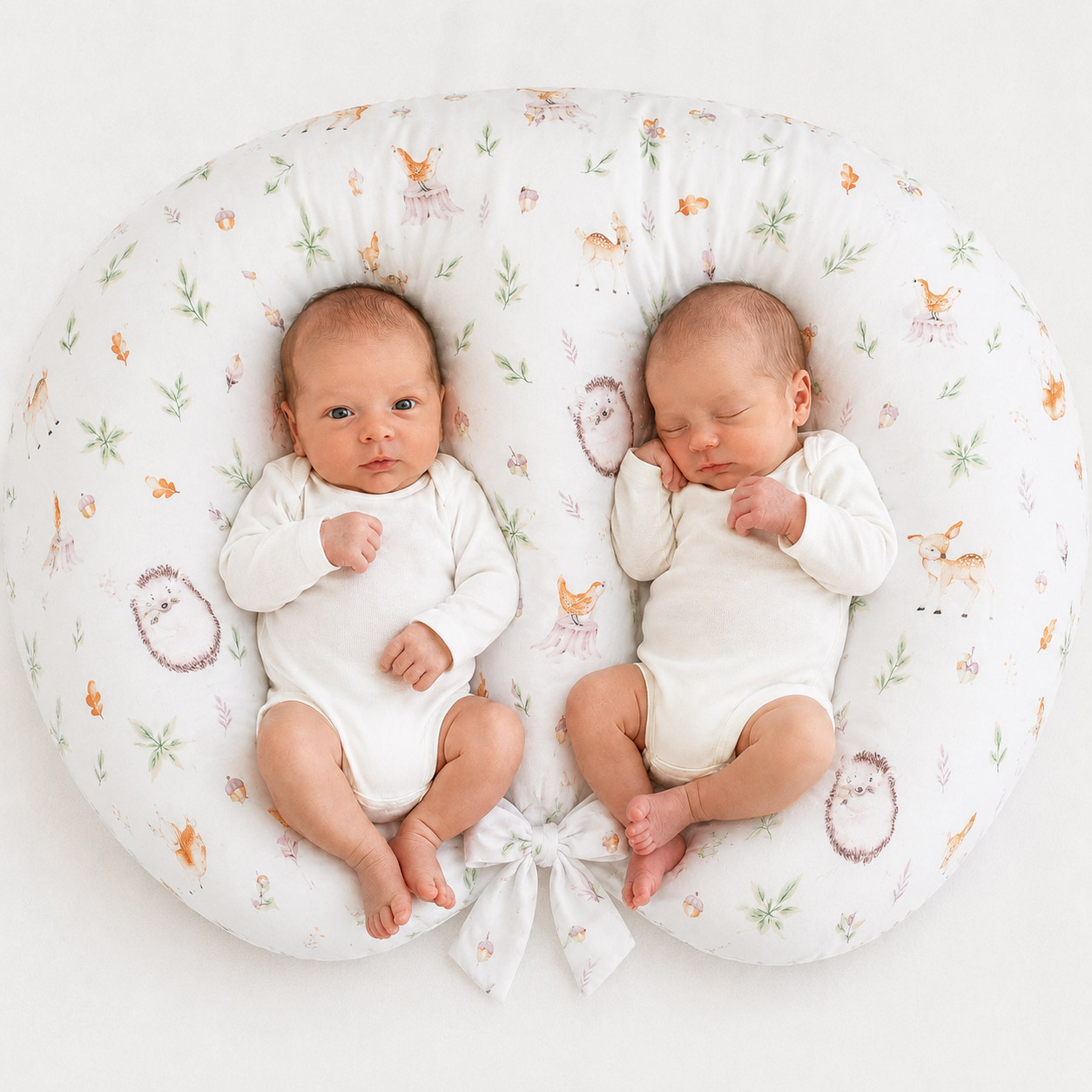 Twin nursing pillow, Breastfeeding Croissant Pillow, removable, Hands-Free Feeding- forest softness