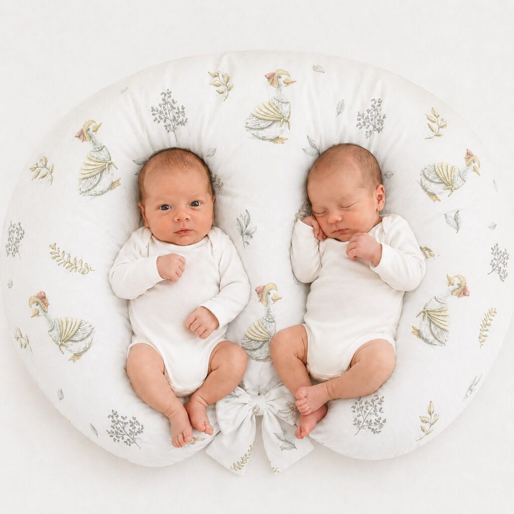 Twin nursing pillow, Breastfeeding Croissant Pillow, removable, Hands-Free Feeding- gooses
