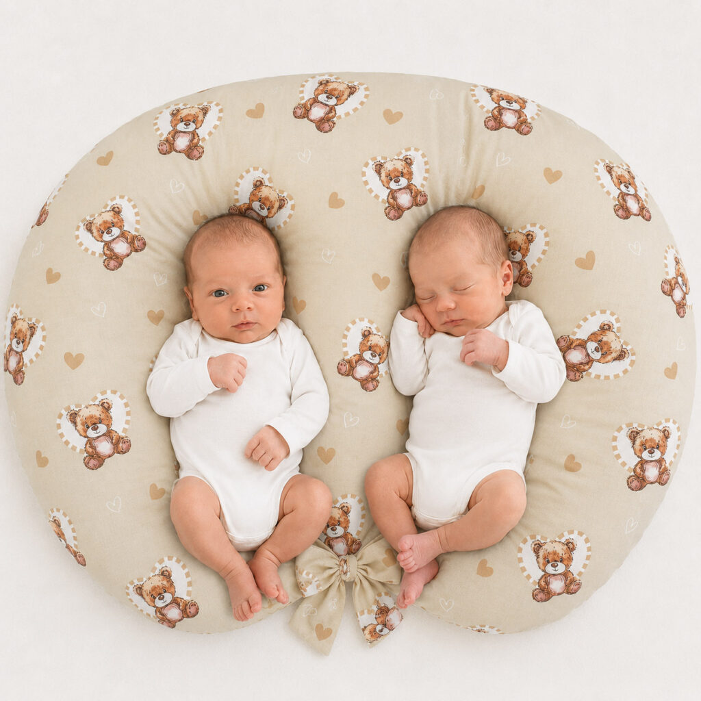 Twin nursing pillow, Breastfeeding Croissant Pillow, removable, Hands-Free Feeding- teddy love