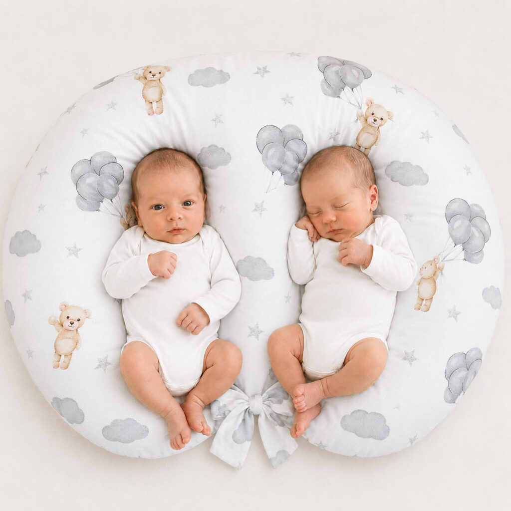 Twin nursing pillow, Breastfeeding Croissant Pillow, removable, Hands-Free Feeding- teddy bear