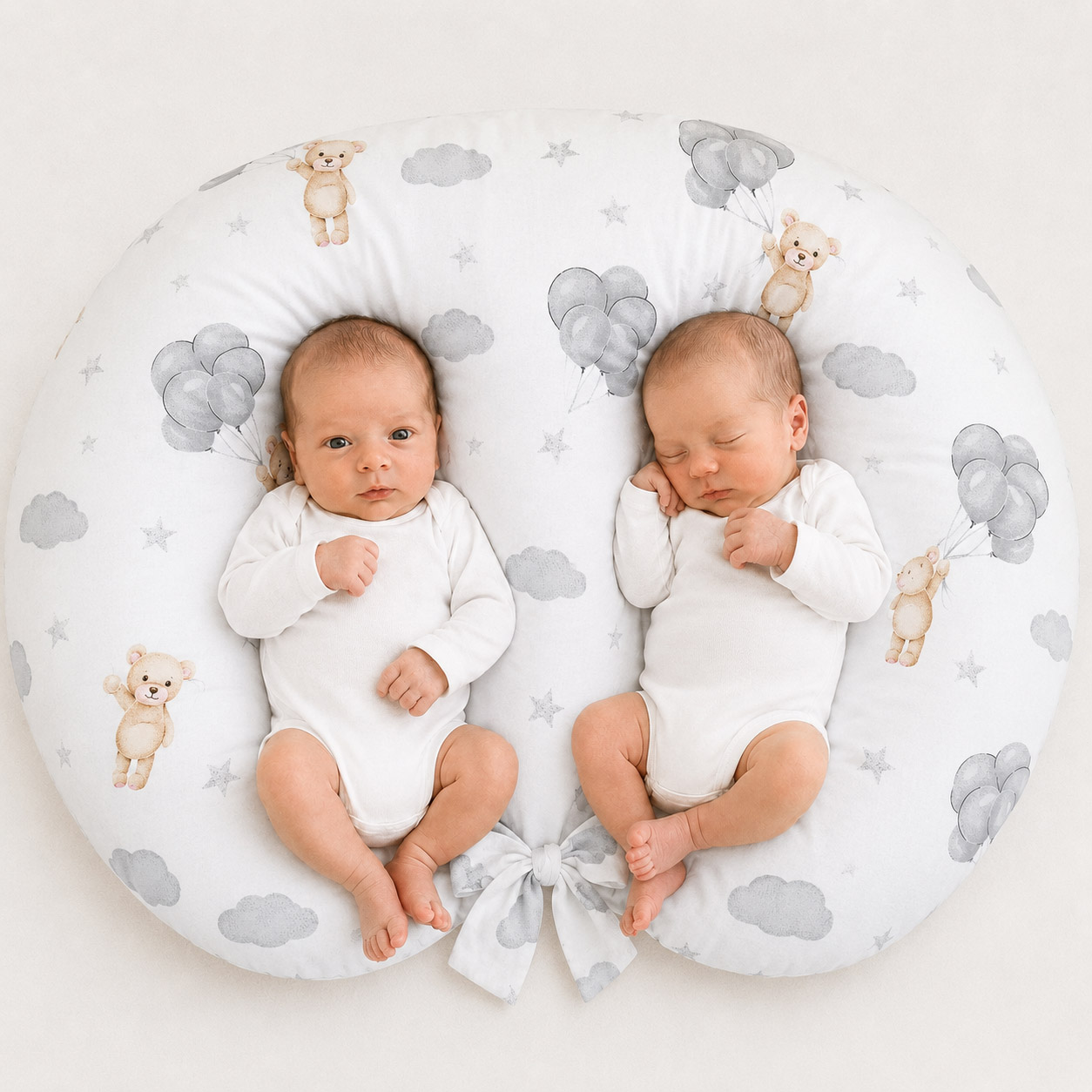 Twin nursing pillow, Breastfeeding Croissant Pillow, removable, Hands-Free Feeding- teddy bear