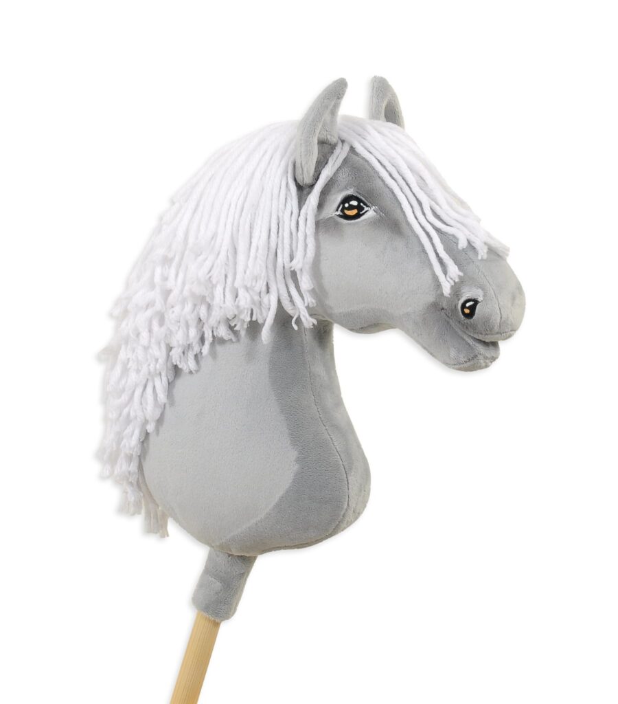 Horse on a stick Super Hobby Horse Premium - gray horse with white mane A3