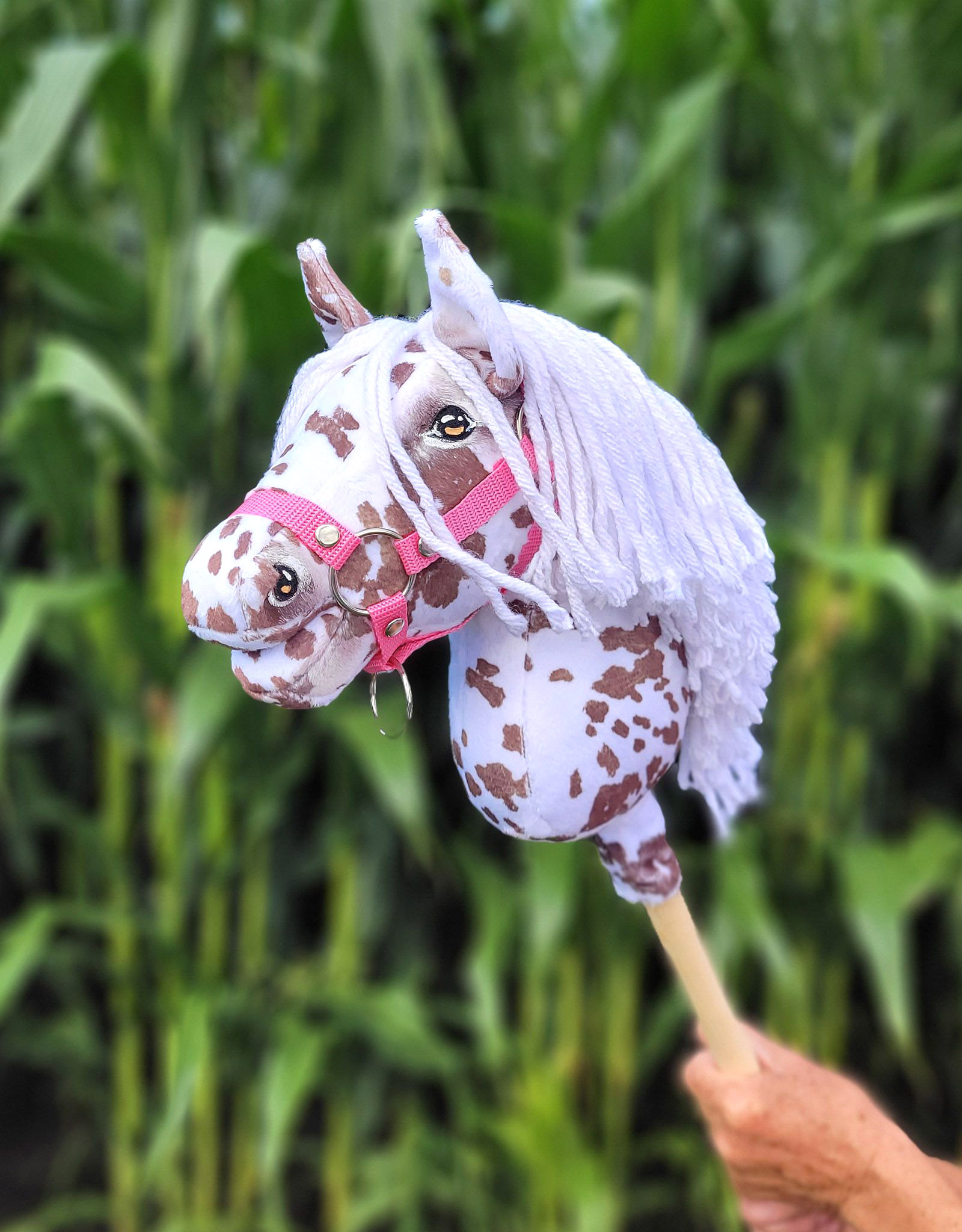 Horse on a stick Super Hobby Horse Premium - brown leopard with a white mane A4